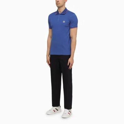 Shop Moncler Blue Cotton Polo Shirt With Logo Men In Black