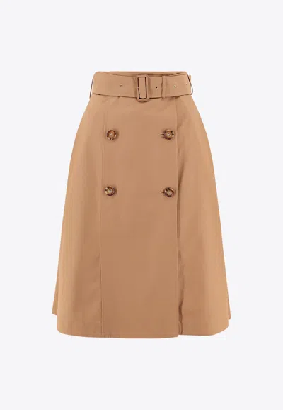 Shop Burberry Belted Midi Wrap Skirt In Beige