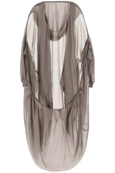Shop Rick Owens Hooded Silk Habotai Bubble Coat With Women In Gray