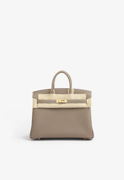 Hermes Birkin 25 In Etoupe Togo With Gold Hardware In Etoupe