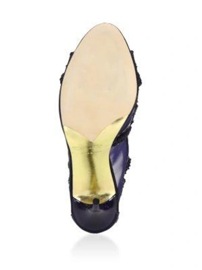Shop Oscar De La Renta Ambria Embroidered Peep-toe Sandals In Midnight