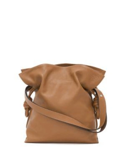 Shop Loewe Flamenco Knot Leather Shoulder Bag In Tan
