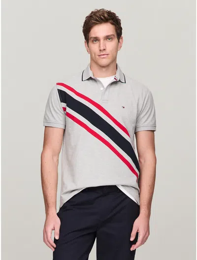 Shop Tommy Hilfiger Men's Regular Fit Banner Stripe Polo In Grey