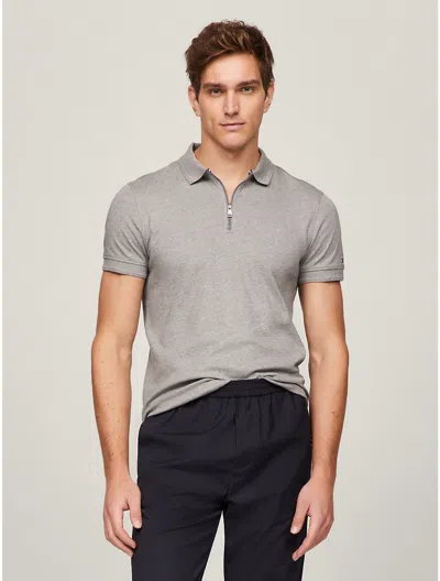 Shop Tommy Hilfiger Men's Slim Fit Interlock Zip Polo In Grey
