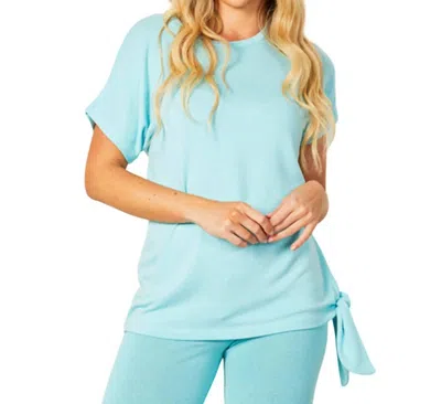 Shop French Kyss Short Sleeve Side Tie Detail Top In Aqua In Blue