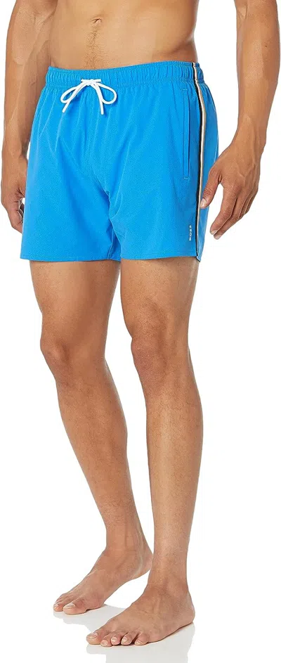 Shop Hugo Boss Men Standard Iconic Stripe Swim Shorts In Blue