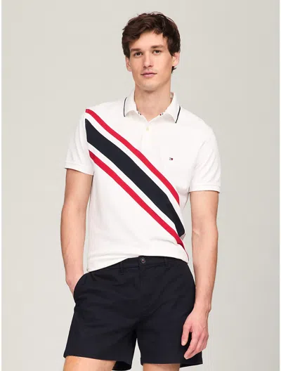 Shop Tommy Hilfiger Men's Regular Fit Banner Stripe Polo In White