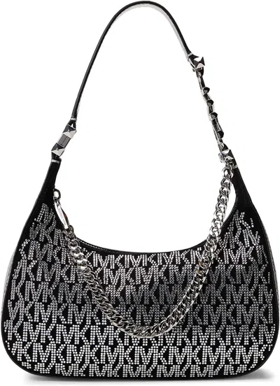 Shop Michael Kors Piper Sm Pouchette Leather Handbag Black/silver