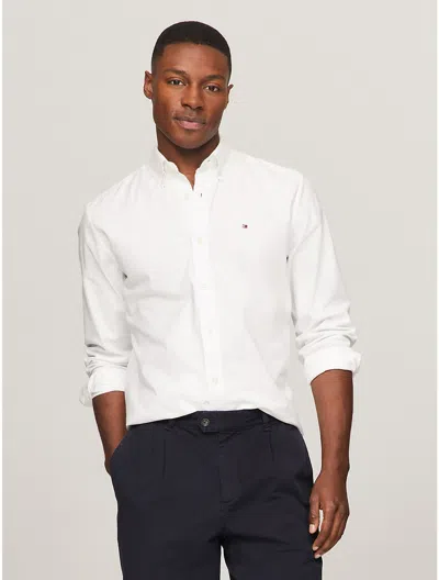 Shop Tommy Hilfiger Men's Regular Fit Solid Stretch Oxford Shirt In White