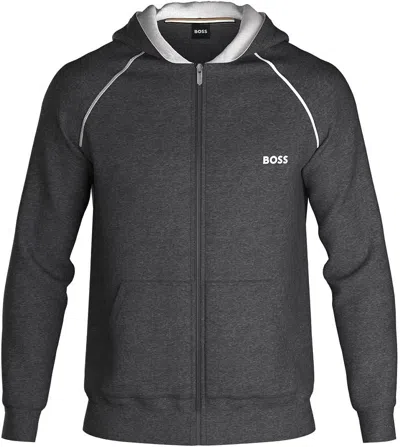 Shop Hugo Boss Men Mix & Match Logo Zip Up Cotton Hoodie In Gray
