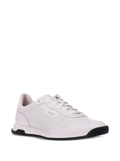 Shop Hugo Boss Men's Zayn Low Profile Leather Mesh Sneaker Rubber Shoes White Cloud