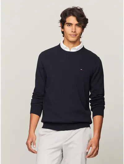 Shop Tommy Hilfiger Men's Flag Logo Crewneck Sweater In Blue