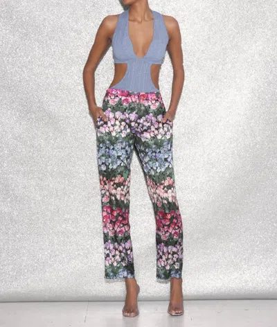 Shop Fleur Du Mal Pointelle Cutout Bodysuit In Denim In Multi