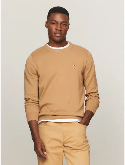 Tommy Hilfiger Flag Logo Crewneck Sweater In Brown