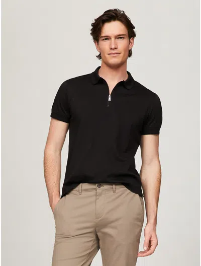 Shop Tommy Hilfiger Men's Slim Fit Interlock Zip Polo In Black