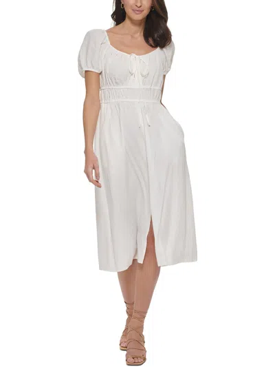 Shop Calvin Klein Womens Leg Slit Tie-neck Midi Dress In White