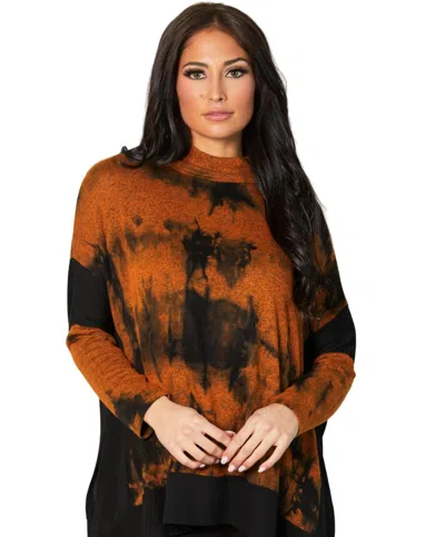 Shop French Kyss Marble Wash Open Slit Poncho In Spice In Brown