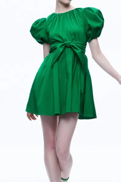 Shop Alice And Olivia Kylan Puff Sleeve Mini Dress In Emerald In Gold