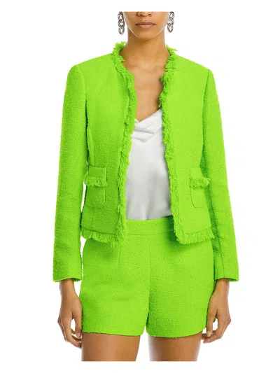 Shop L Agence Angelina Womens Tweed Cropped Open-front Blazer In Green