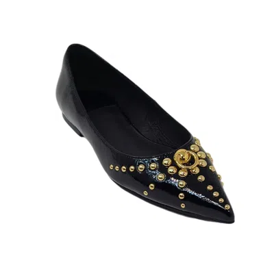 Shop Jeffrey Campbell Women's Appealing Flat Shoes In Black Crinkle Patent/gold