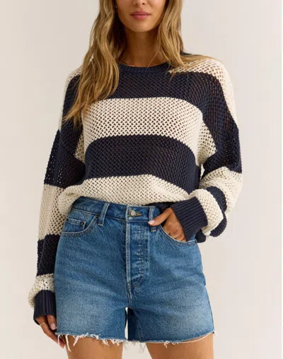 Shop Z Supply Broadbeach Stripe Sweater In Captain Blue
