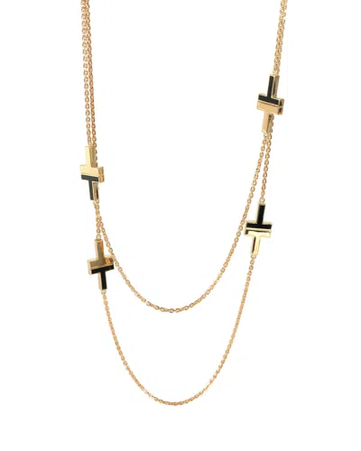 Shop Tiffany & Co Tiffany T Black Onyx Station Necklace In 18k Yellow Gold In Silver