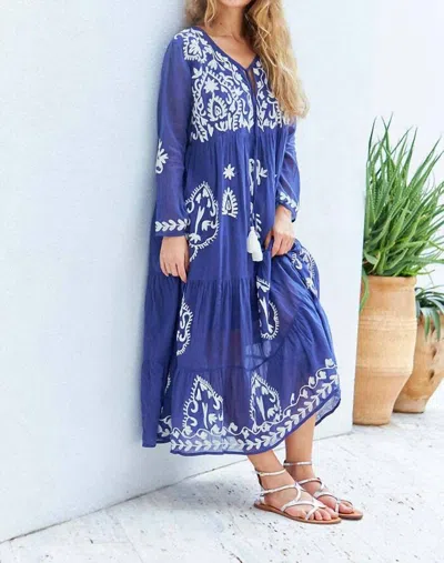 Shop Debbie Katz Kiana Embroidered Midi Dress In Blue