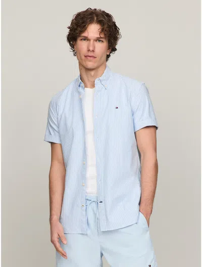 Tommy Hilfiger Men's Regular Fit Stripe Short-sleeve Oxford Shirt In Multi