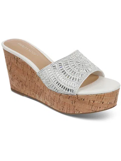 Shop Thalia Sodi Jae Womens Faux Suede Slip-on Wedge Sandals In Silver