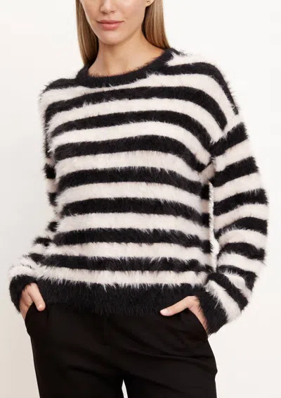Shop Velvet By Graham & Spencer Crew Striped Sweater In Black/blush In Multi