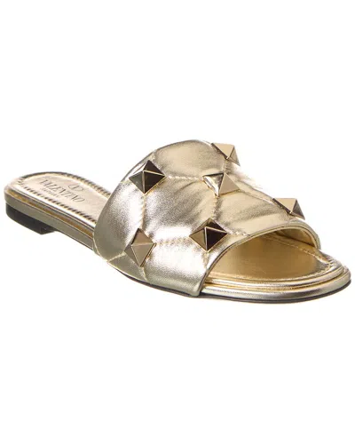 Shop Valentino Roman Stud Leather Sandal In Gold