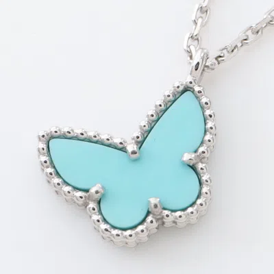 Shop Van Cleef & Arpels Sweet Alhambra Butterfly Necklace K18wg Turquoise White Gold Turquoise Blue