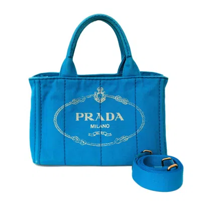 Shop Prada Canapa Canvas Tote Bag () In Blue