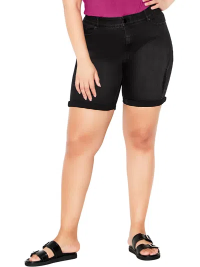Shop Avenue Giana Womens Distressed Midi Denim Shorts In Black