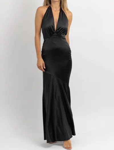 BLUE BLUSH FINER THINGS PLUNGING MAXI DRESS IN BLACK 