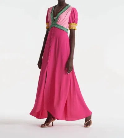 Shop Saloni Lea Smocked Dress In Flamingo In Pink