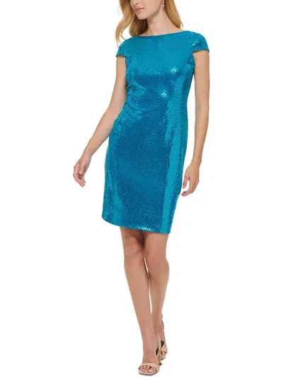 Shop Calvin Klein Womens Metalllic Short Sheath Dress In Blue