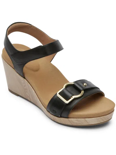 Shop Rockport Briah Ii Womens Leather Ankle Wedge Sandals In Black