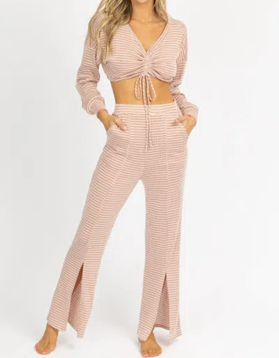 Shop Endless Blu. Tie Crop + Front Slit Pant Set In Terracotta In Brown