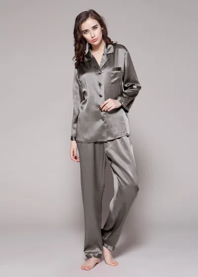 Shop Lilysilk 22 Momme Full Length Silk Pajamas Set In Grey