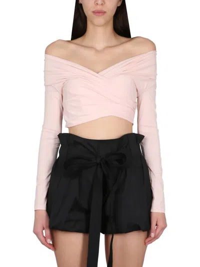 Philosophy Di Lorenzo Serafini Off-the-shoulder Crop Shirt In Black
