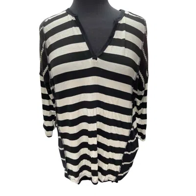 Shop Ace Trading Striped V-neck Top In Black And White In Multi