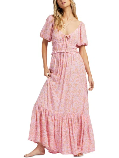 Shop Billabong Womens Floral Print Maxi Shirtdress In Pink
