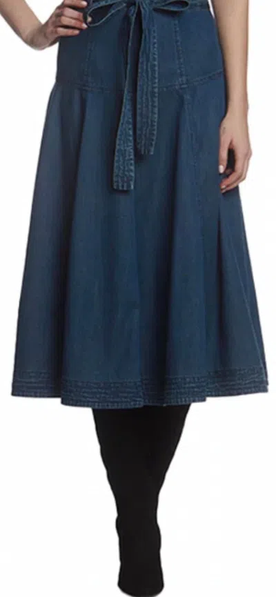 Shop Stellah Washed Belted Midi Skirt In Denim Blue