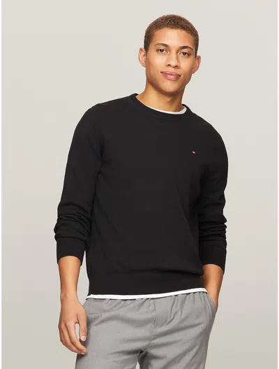 Shop Tommy Hilfiger Men's Flag Logo Crewneck Sweater In Black