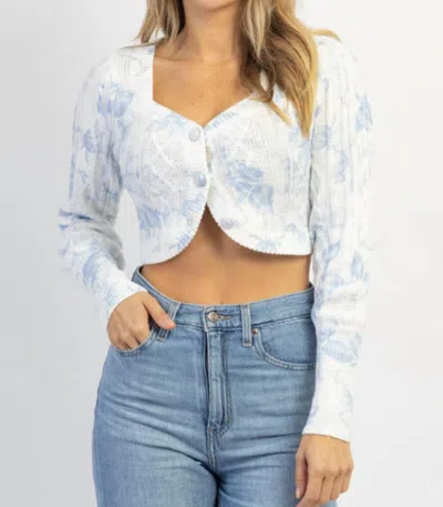 Shop Sundayup Cape Weekend Button Crop Cardigan In White In Blue