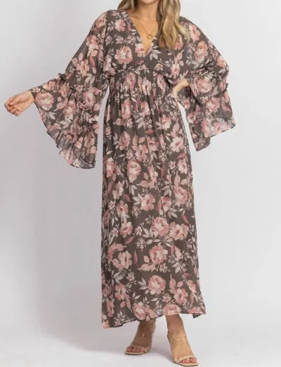 Dress Forum Butterfly Sleeved Maxi Dress In Charcoal Rose In Multi