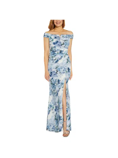 Shop Adrianna Papell Womens Metallic Floral Evening Dress In Blue