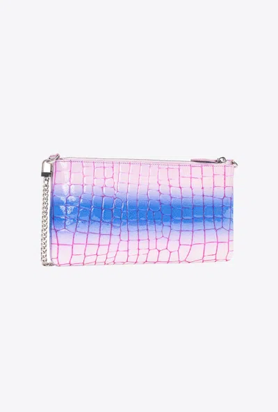 Pinko Horizontal Flat Bag Cocco Lucido Sfumato  Galleria In Lilla/viola-old Silver
