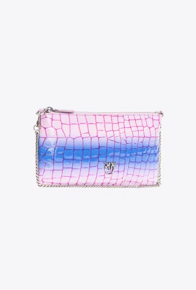 Pinko Horizontal Flat Bag Cocco Lucido Sfumato  Galleria In Lilla/viola-old Silver